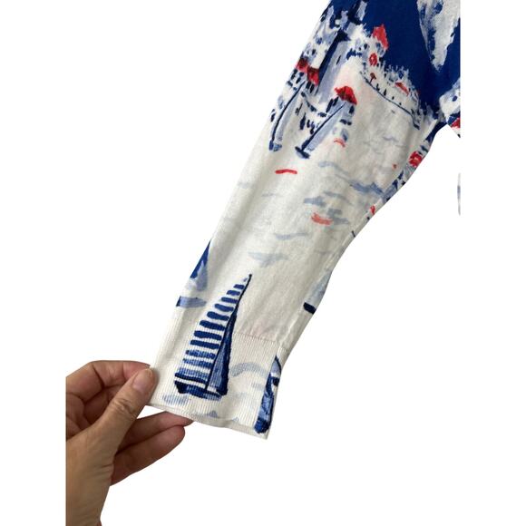 Talbots Nautical Sailboat Regatta Cotton Cardigan Sweater Novelty Resort M - Picture 5 of 9